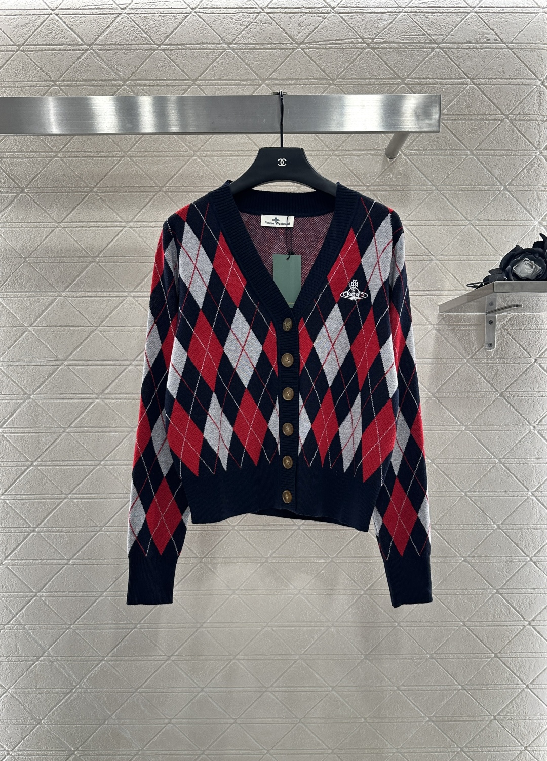 ♥west vivienne*♥2025新品上架 菱格提花针织开衫定制YB羊毛纱线织造 质感细腻 舒适好