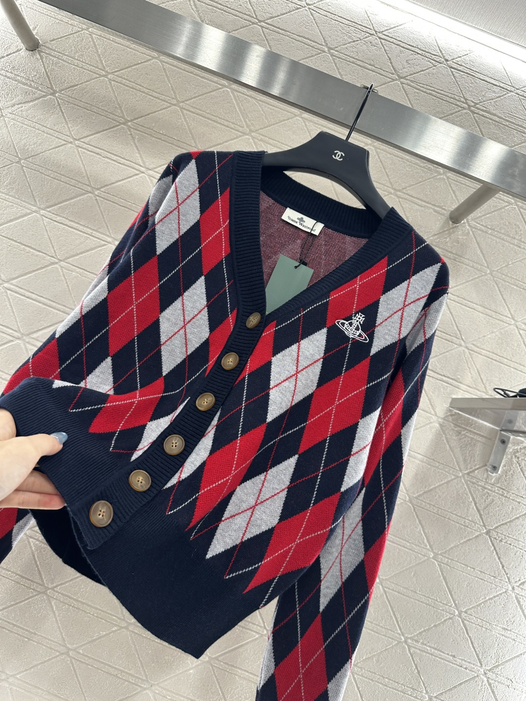 ♥west vivienne*♥2025新品上架 菱格提花针织开衫定制YB羊毛纱线织造 质感细腻 舒适好