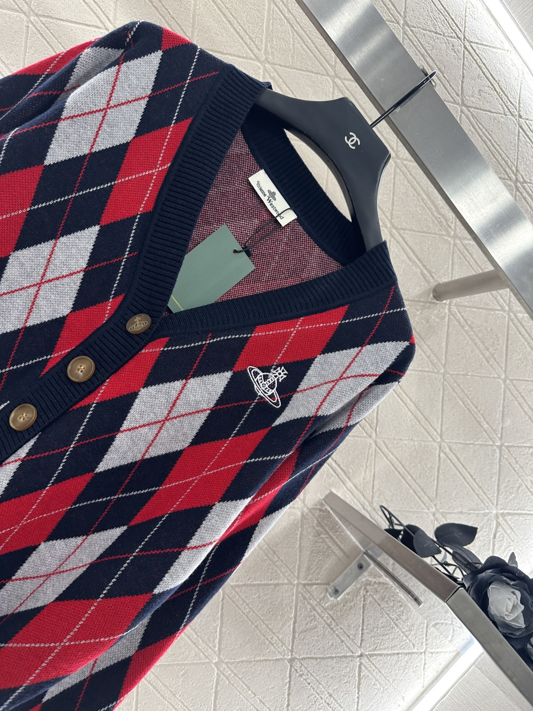 ♥west vivienne*♥2025新品上架 菱格提花针织开衫定制YB羊毛纱线织造 质感细腻 舒适好