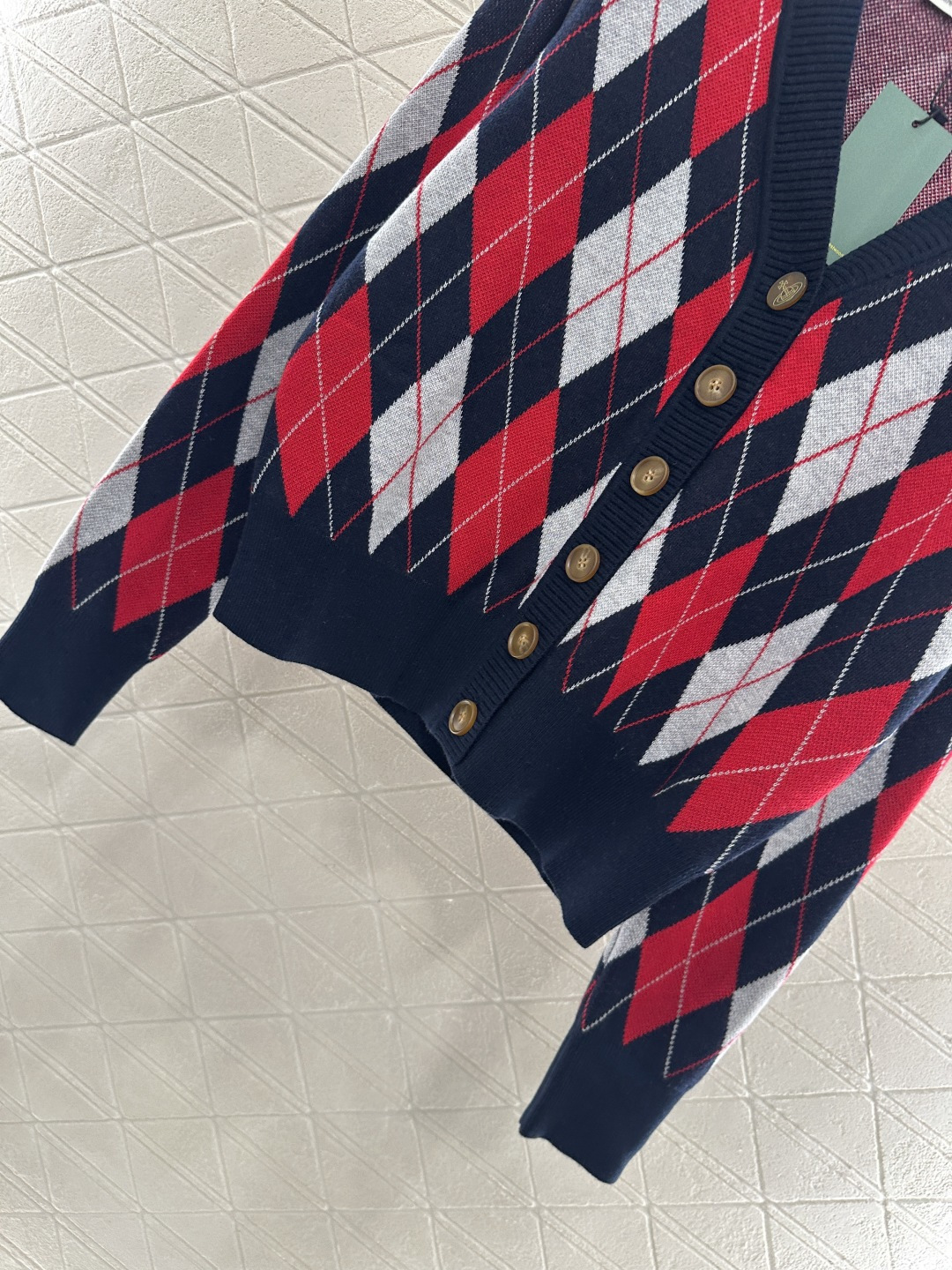 ♥west vivienne*♥2025新品上架 菱格提花针织开衫定制YB羊毛纱线织造 质感细腻 舒适好