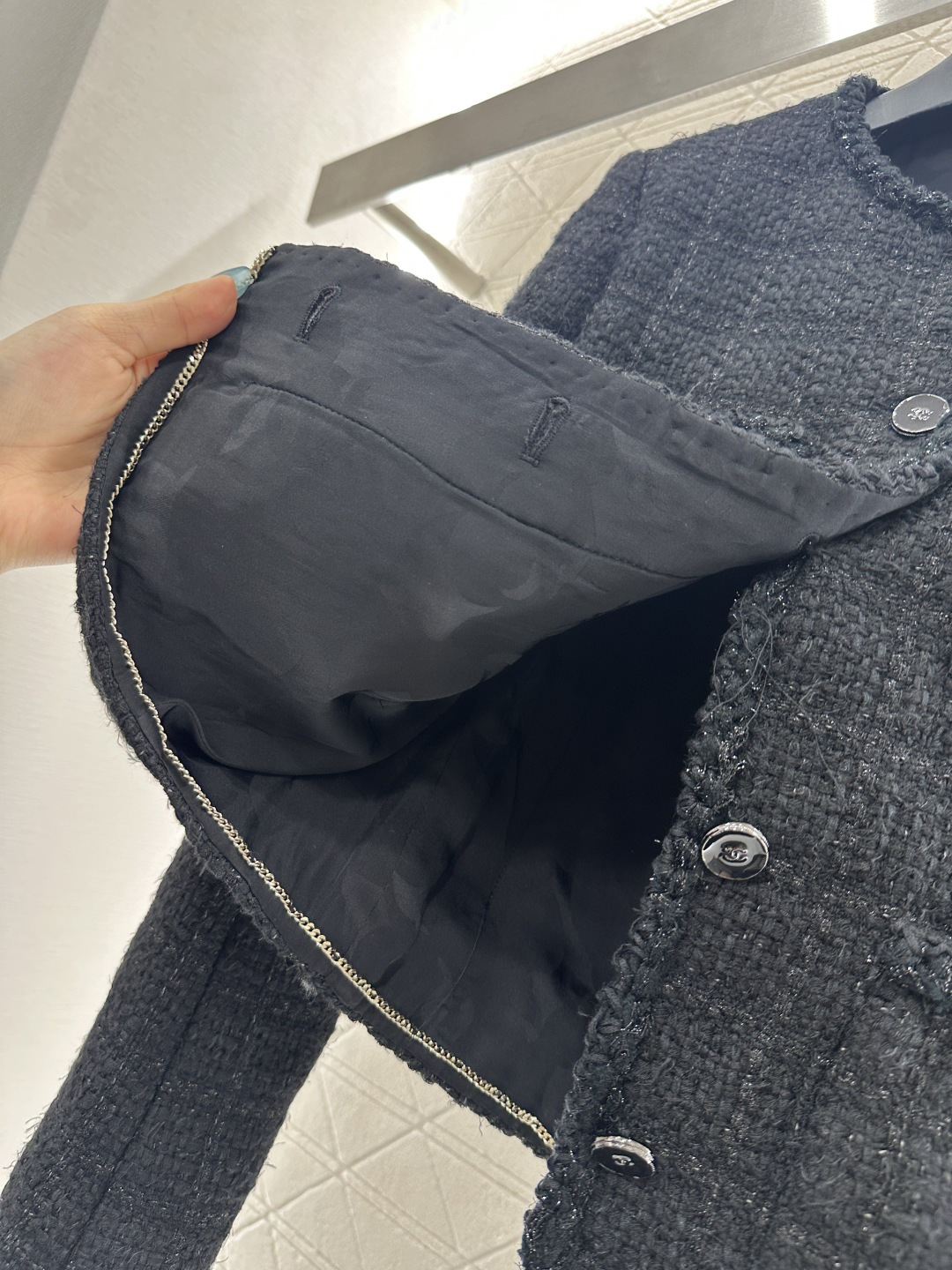 ♥Chane*♥2025新品上架 圆领银丝捆边编织洋装定制YB进口粗纺羊毛呢材质 质感高级 品相十足 小