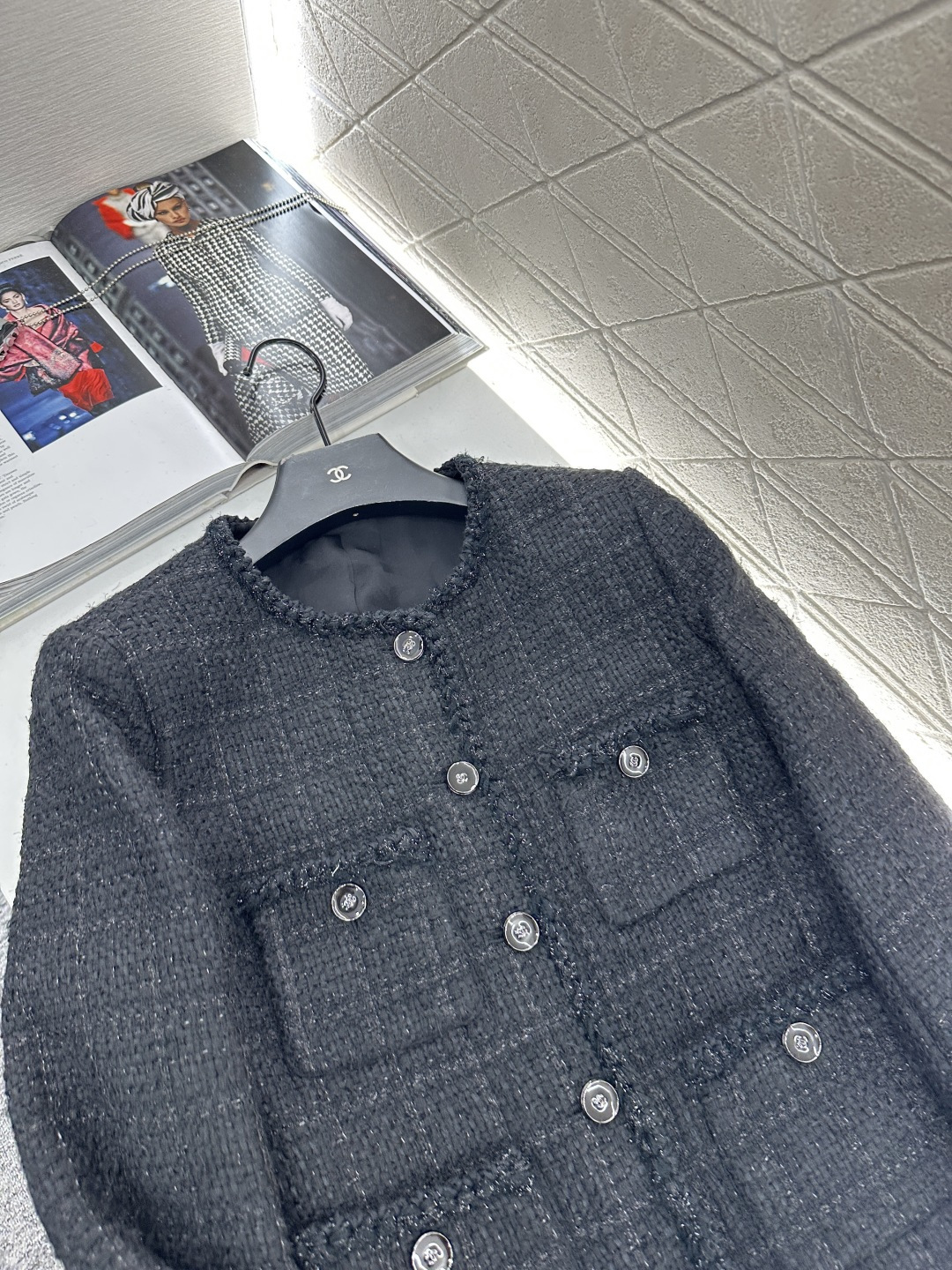 ♥Chane*♥2025新品上架 圆领银丝捆边编织洋装定制YB进口粗纺羊毛呢材质 质感高级 品相十足 小