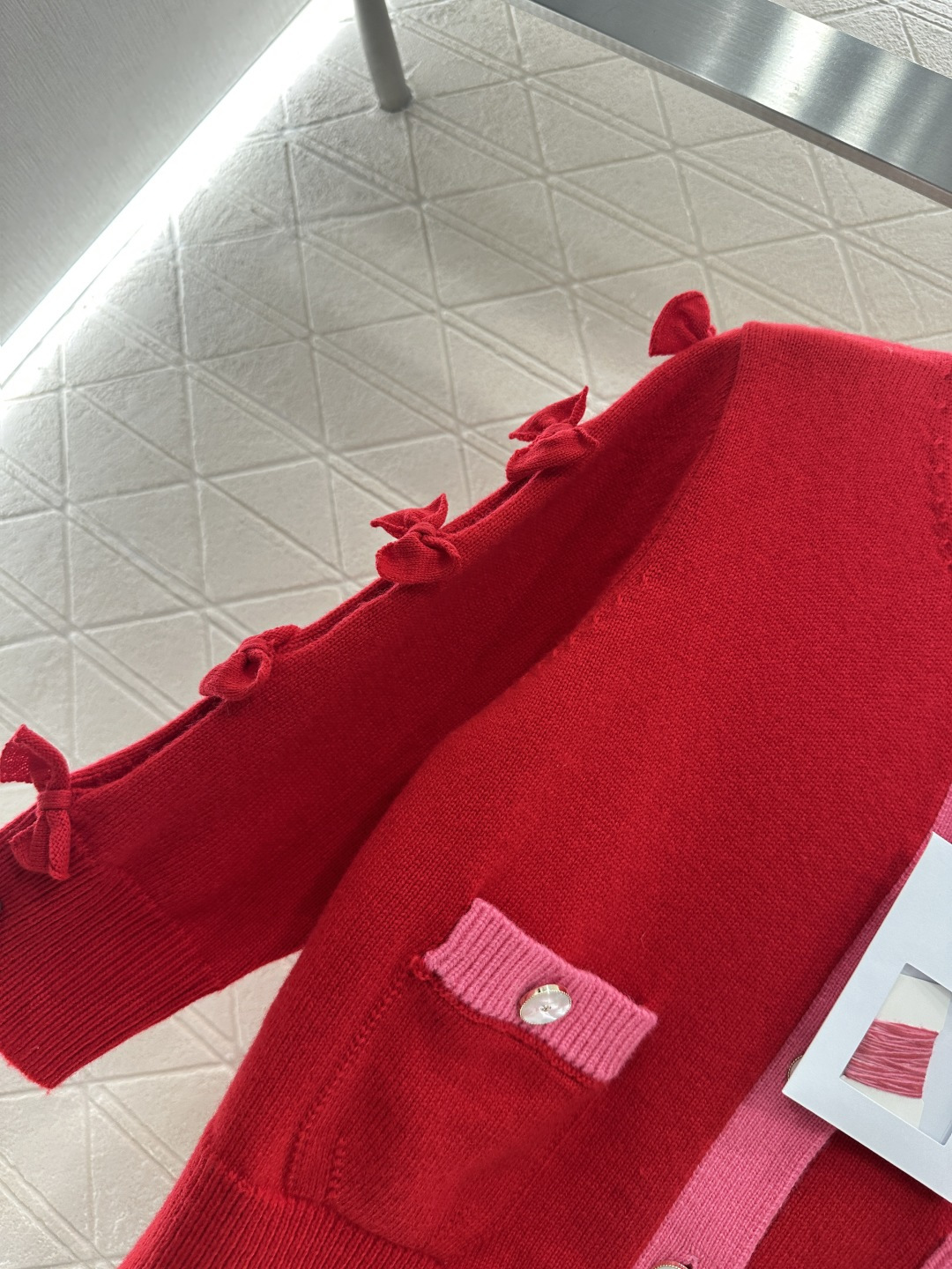 ♥Chane*♥2025新品上架 蝴蝶结针织开衫定制YB羊绒纱线织造 质感光泽 柔软亲肤 中袖针织开衫版