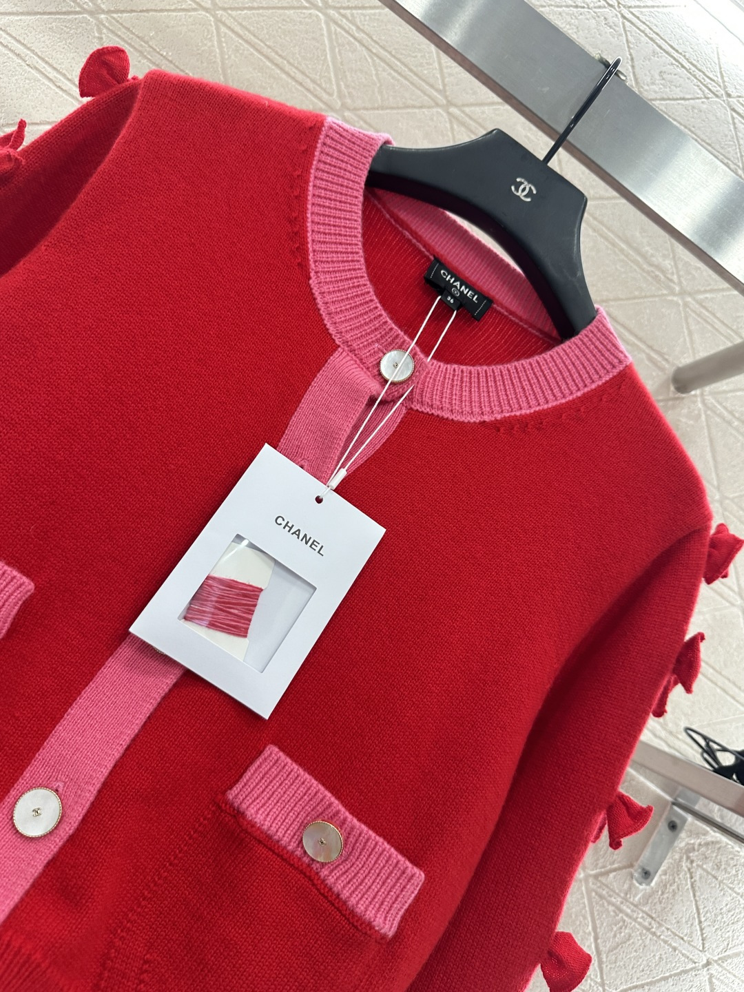 ♥Chane*♥2025新品上架 蝴蝶结针织开衫定制YB羊绒纱线织造 质感光泽 柔软亲肤 中袖针织开衫版