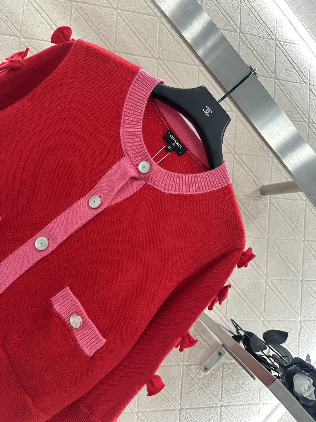 ♥Chane*♥2025新品上架 蝴蝶结针织开衫定制YB羊绒纱线织造 质感光泽 柔软亲肤 中袖针织开衫版