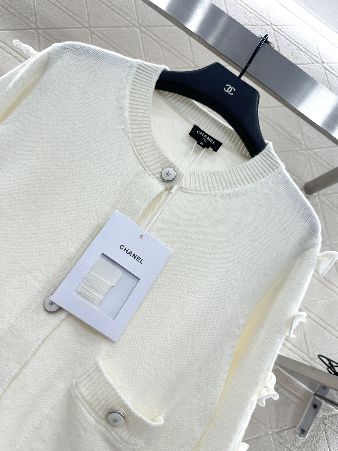 ♥Chane*♥2025新品上架 素色蝴蝶结针织开衫定制YB羊绒纱线织造 质感光泽 柔软亲肤 中袖针织开