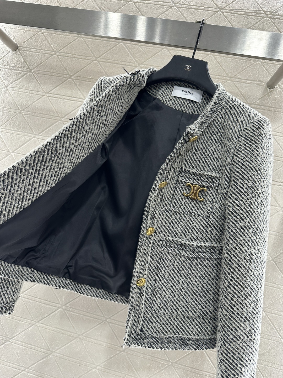 ♥Celin*♥2025新品上架 圆领捆边编织花灰洋装定制YB进口粗纺羊毛呢材质，质感高级，品相十足，小