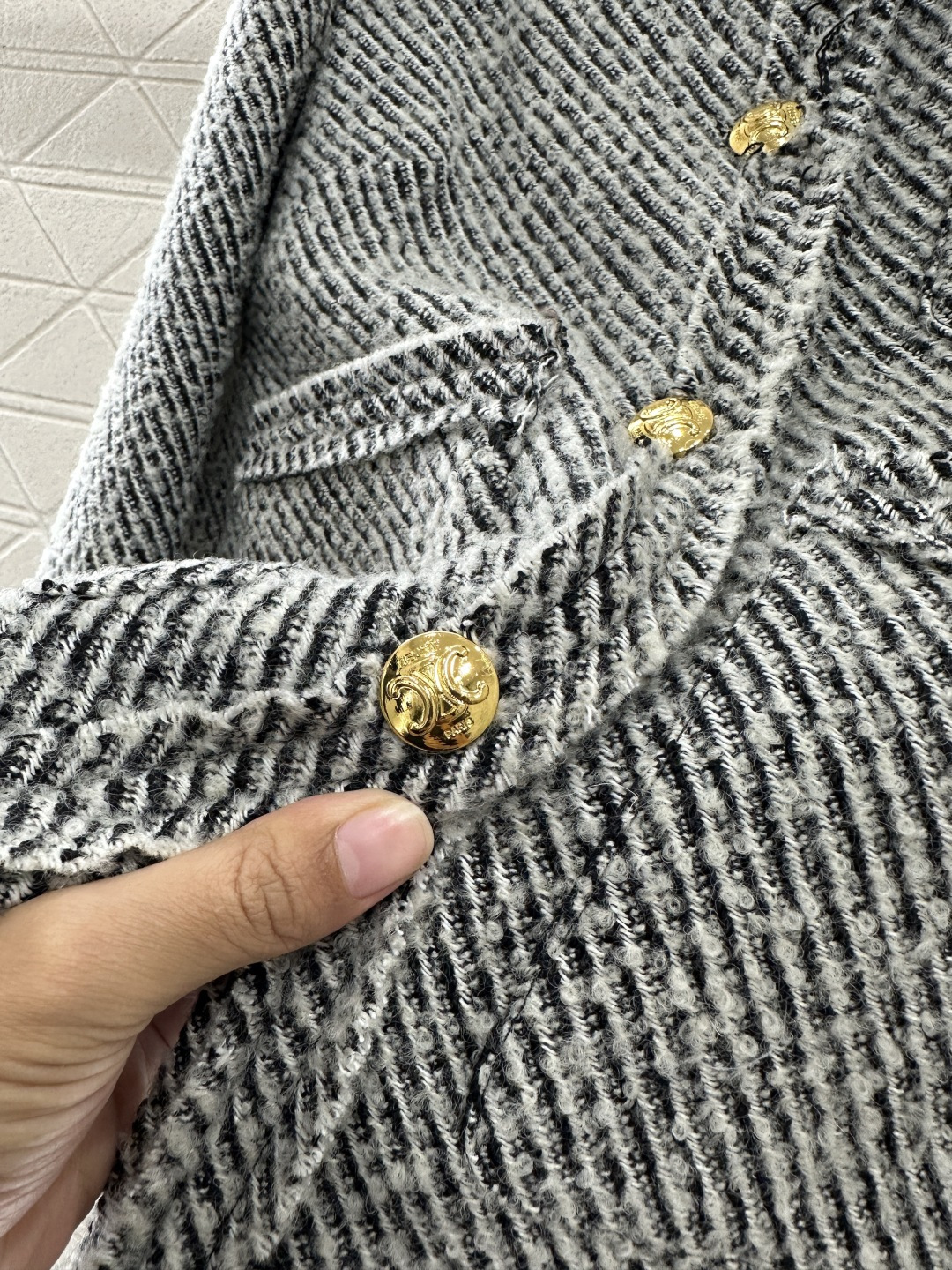 ♥Celin*♥2025新品上架 圆领捆边编织花灰洋装定制YB进口粗纺羊毛呢材质，质感高级，品相十足，小