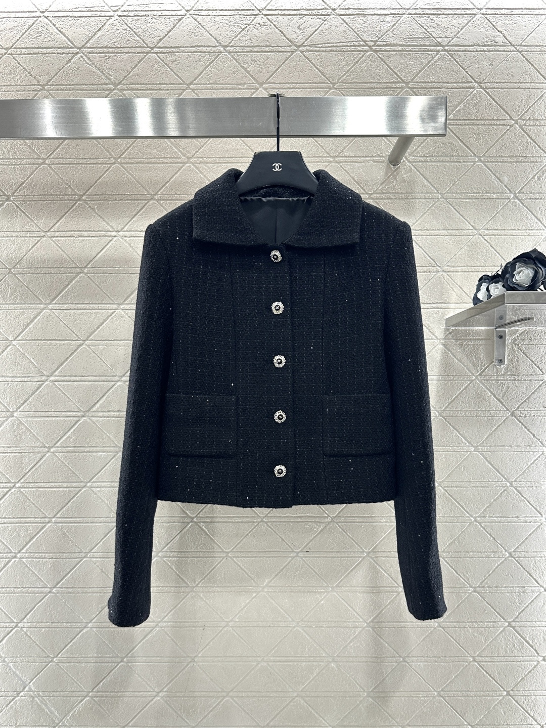 ♥Chane*♥2025新品上架 格纹粗花呢珠片洋装外套定制YB进口粗纺羊毛呢材质，肌理明显，质感上乘，