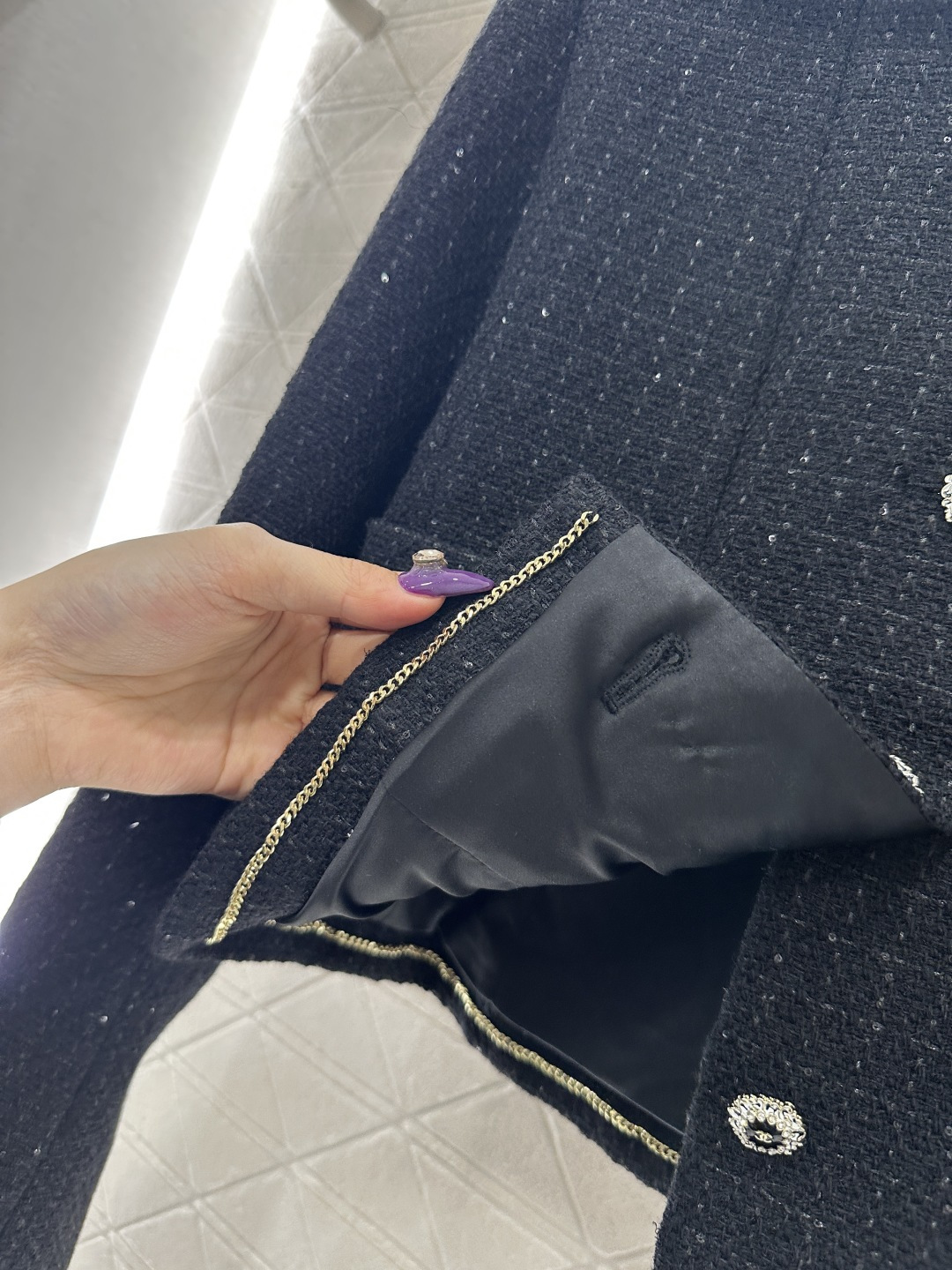 ♥Chane*♥2025新品上架 格纹粗花呢珠片洋装外套定制YB进口粗纺羊毛呢材质，肌理明显，质感上乘，