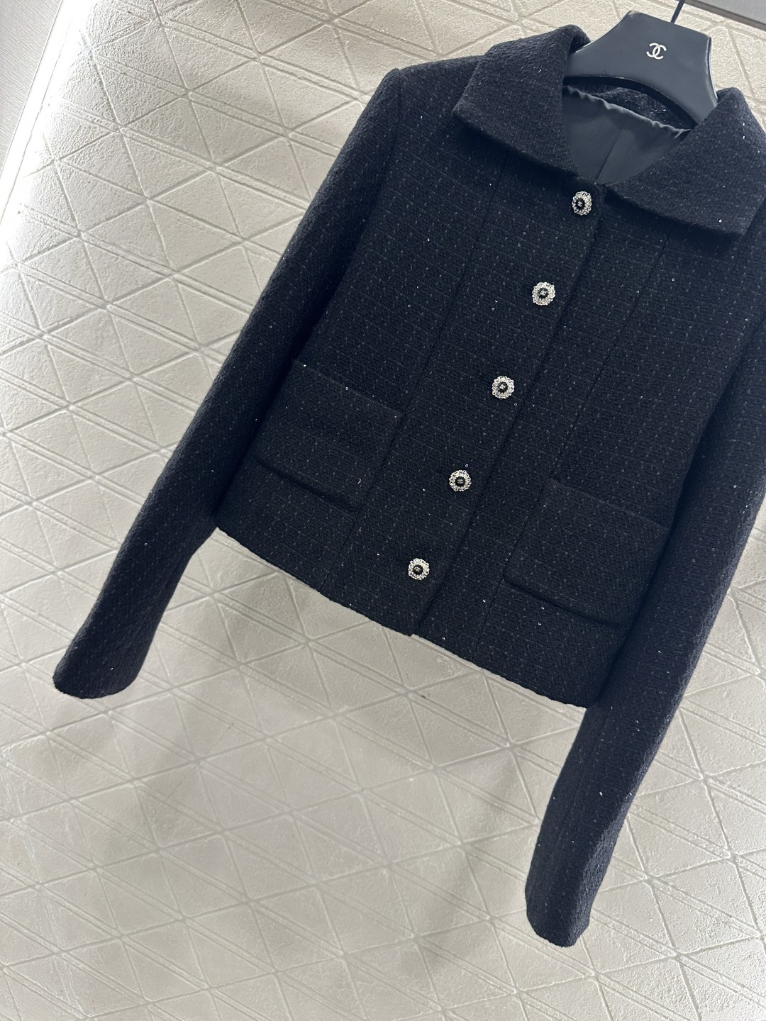 ♥Chane*♥2025新品上架 格纹粗花呢珠片洋装外套定制YB进口粗纺羊毛呢材质，肌理明显，质感上乘，