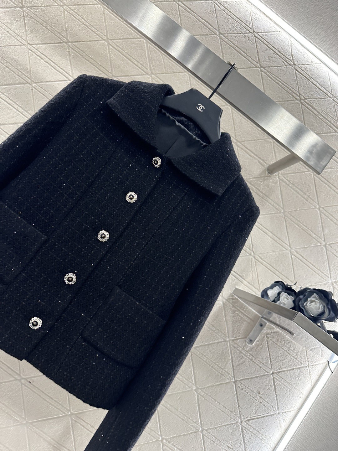 ♥Chane*♥2025新品上架 格纹粗花呢珠片洋装外套定制YB进口粗纺羊毛呢材质，肌理明显，质感上乘，