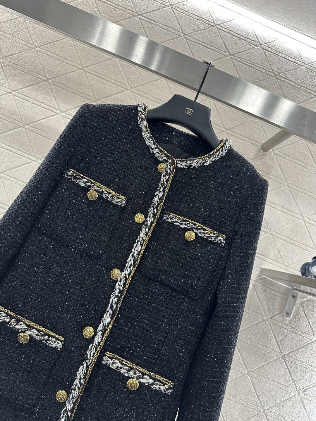 ♥Chane*♥2025新品上架 圆领捆边编织洋装长款外套定制YB进口粗纺羊毛呢材质，质感高级，品相十足