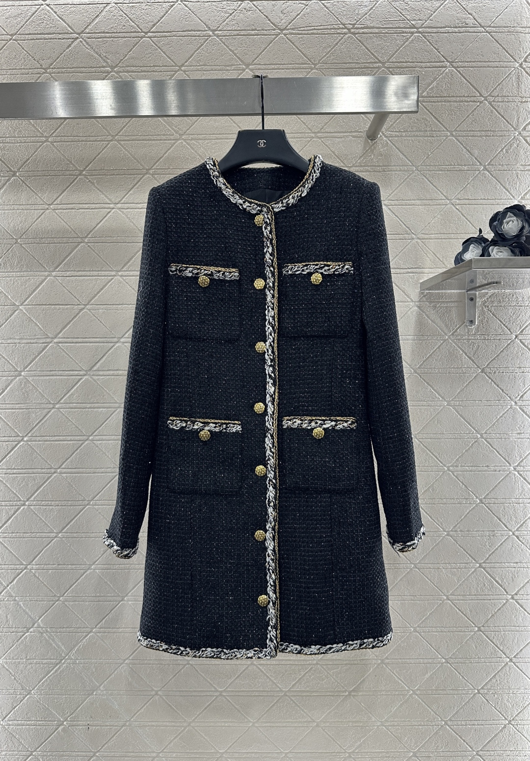 ♥Chane*♥2025新品上架 圆领捆边编织洋装长款外套定制YB进口粗纺羊毛呢材质，质感高级，品相十足