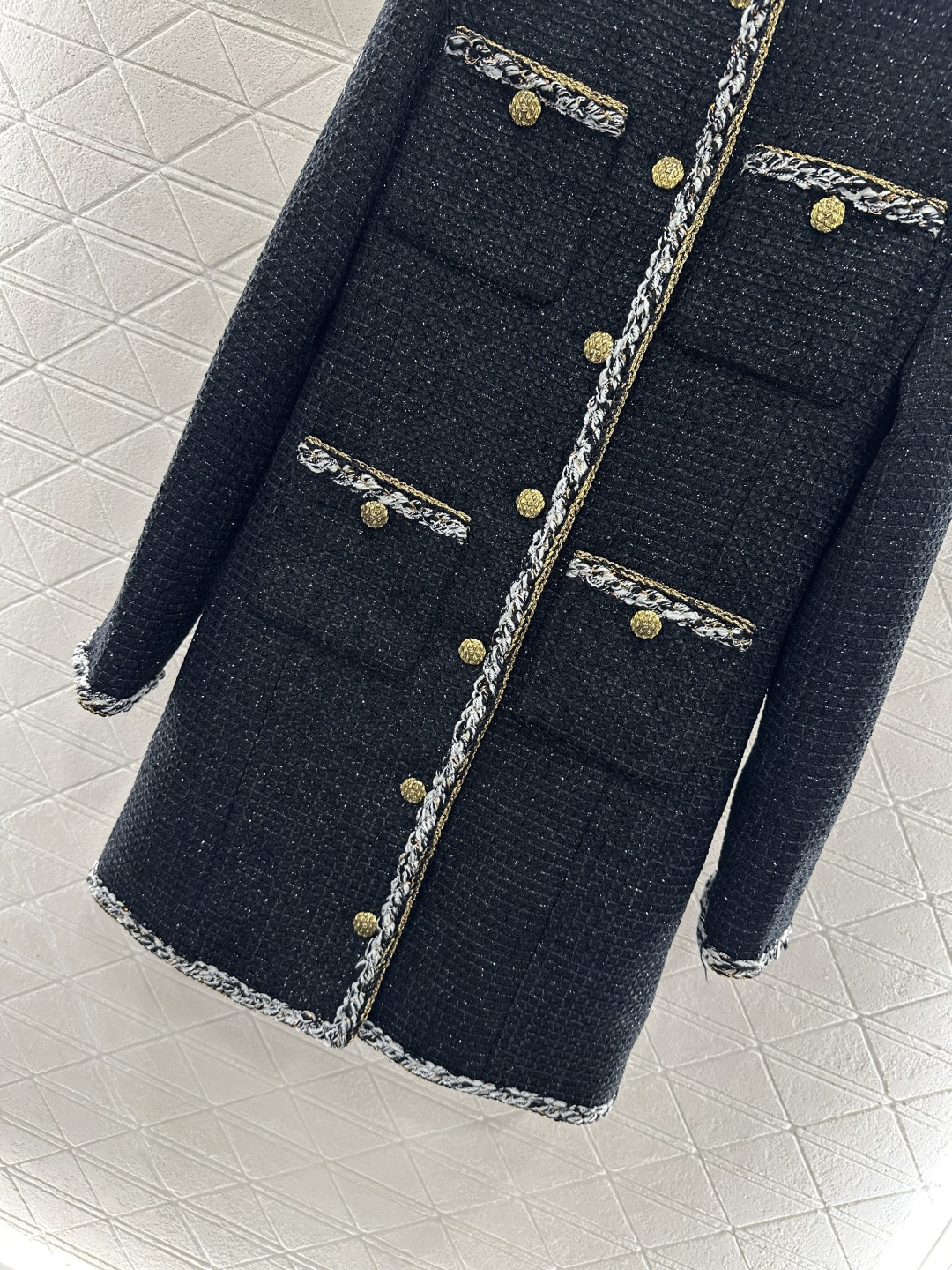 ♥Chane*♥2025新品上架 圆领捆边编织洋装长款外套定制YB进口粗纺羊毛呢材质，质感高级，品相十足