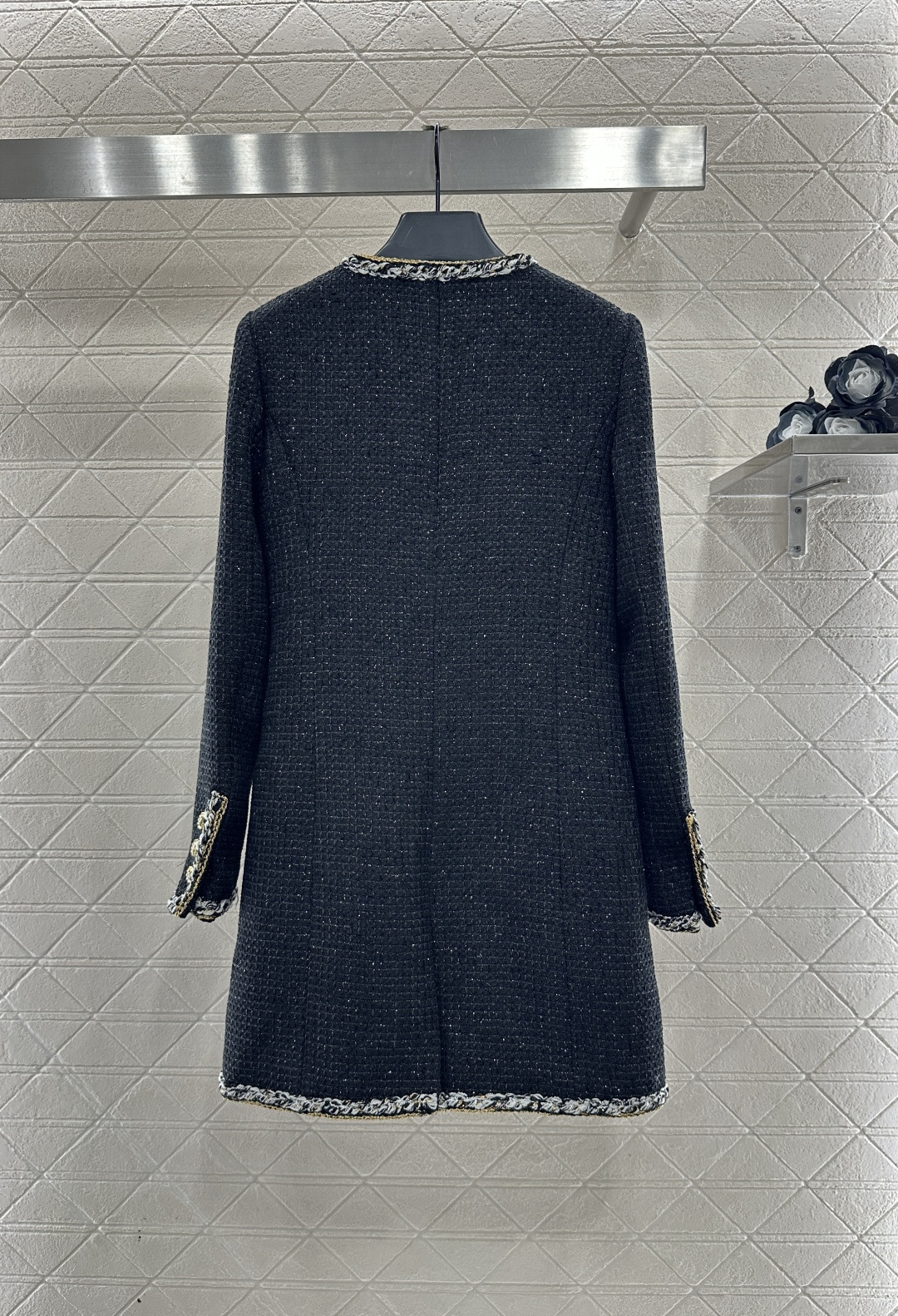 ♥Chane*♥2025新品上架 圆领捆边编织洋装长款外套定制YB进口粗纺羊毛呢材质，质感高级，品相十足