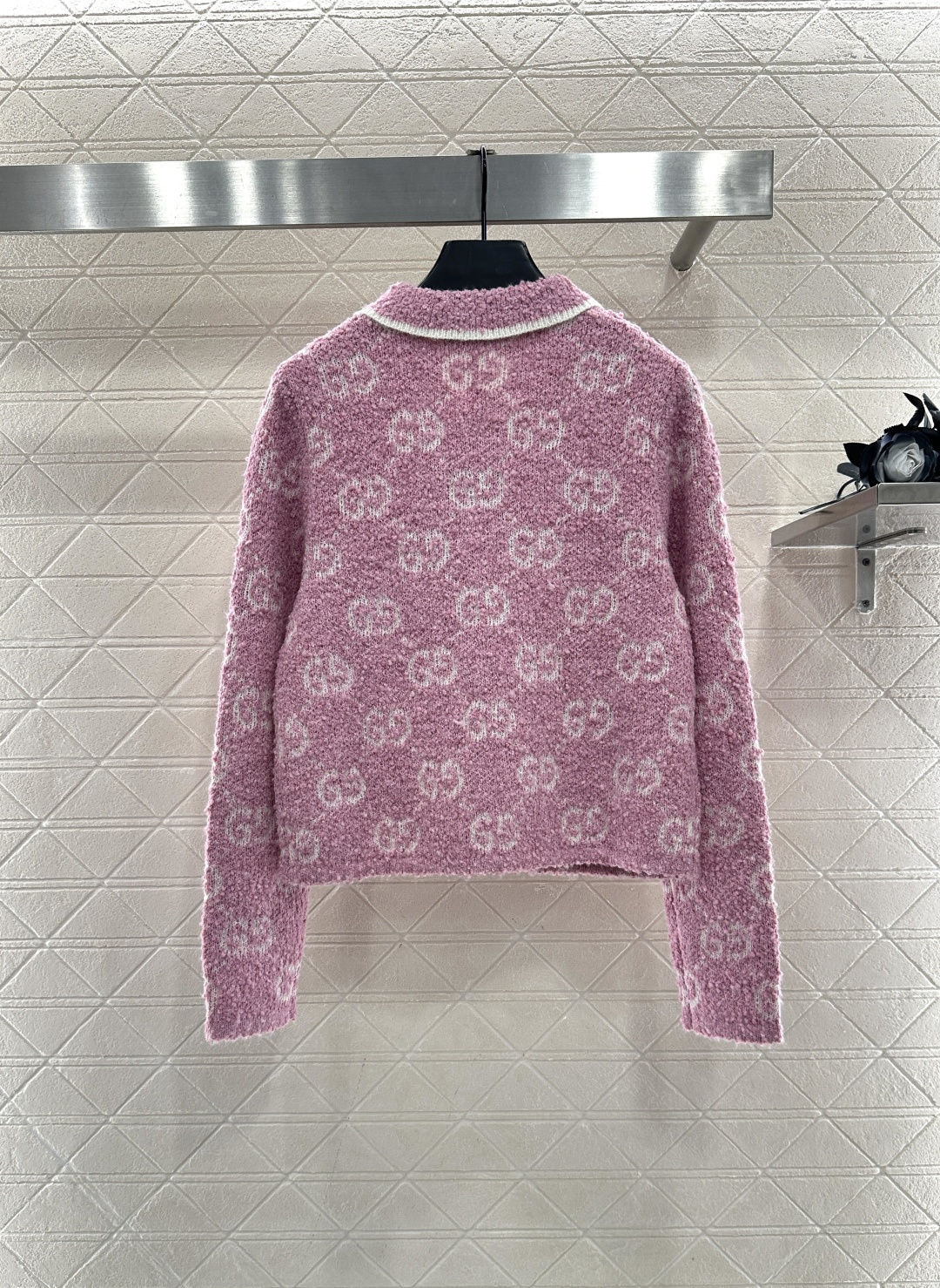 ♥Gucc*♥2025新品上架 提花针织上衣定制YB羊毛纱线织造，工艺处理，颗粒感明显，质感上乘，翻领针