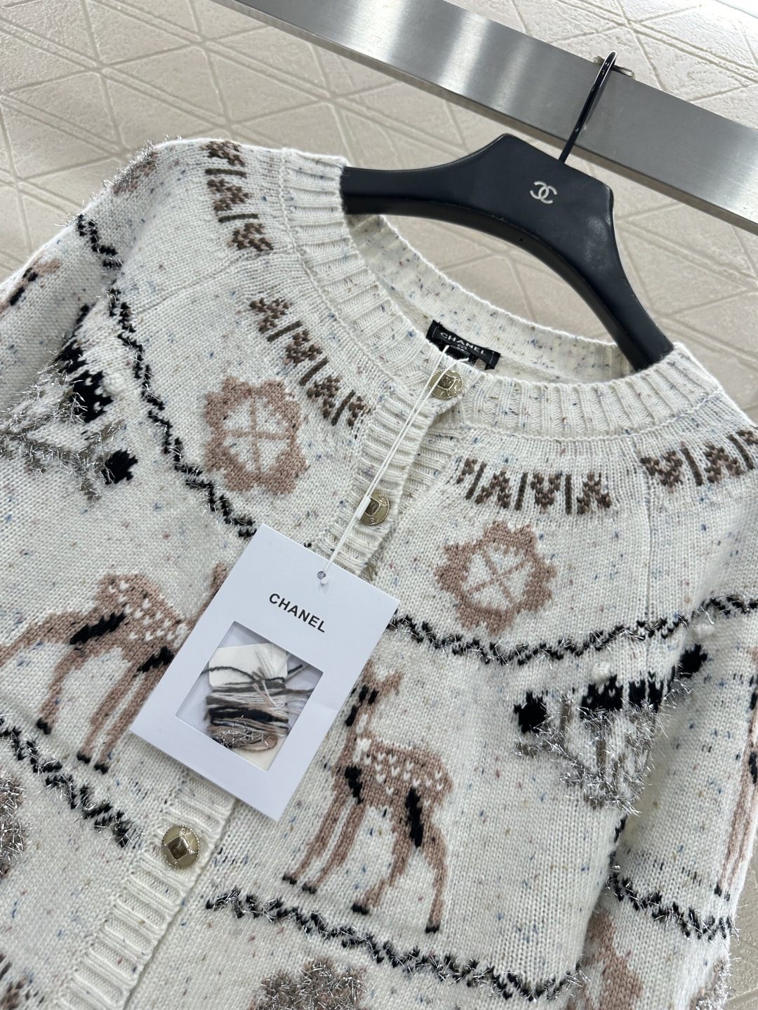 ♥Chane*♥2025新品上架 重工钩花圆领针织开衫25coco圣诞🧑‍🎄滑雪🎿系列#定制YB羊绒针织