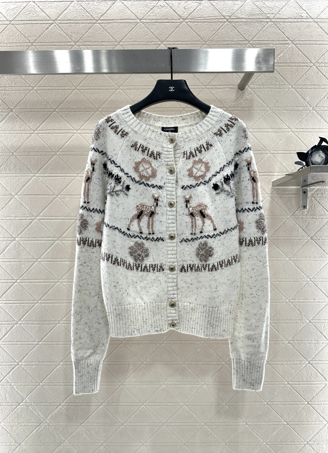 ♥Chane*♥2025新品上架 重工钩花圆领针织开衫25coco圣诞🧑‍🎄滑雪🎿系列#定制YB羊绒针织