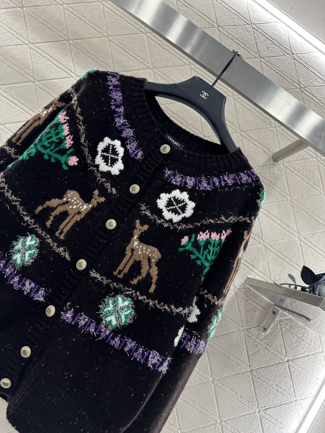 ♥Chane*♥2025新品上架 重工钩花圆领针织开衫25coco圣诞🧑‍🎄滑雪🎿系列#定制YB羊绒针织