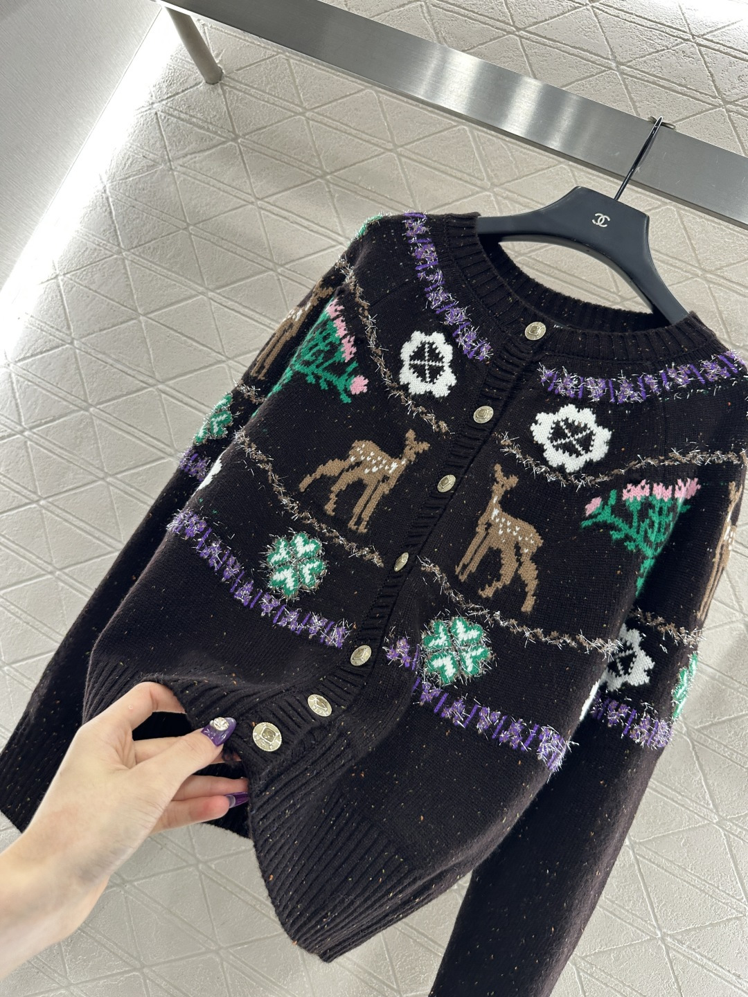 ♥Chane*♥2025新品上架 重工钩花圆领针织开衫25coco圣诞🧑‍🎄滑雪🎿系列#定制YB羊绒针织