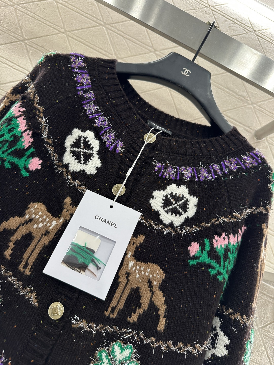 ♥Chane*♥2025新品上架 重工钩花圆领针织开衫25coco圣诞🧑‍🎄滑雪🎿系列#定制YB羊绒针织