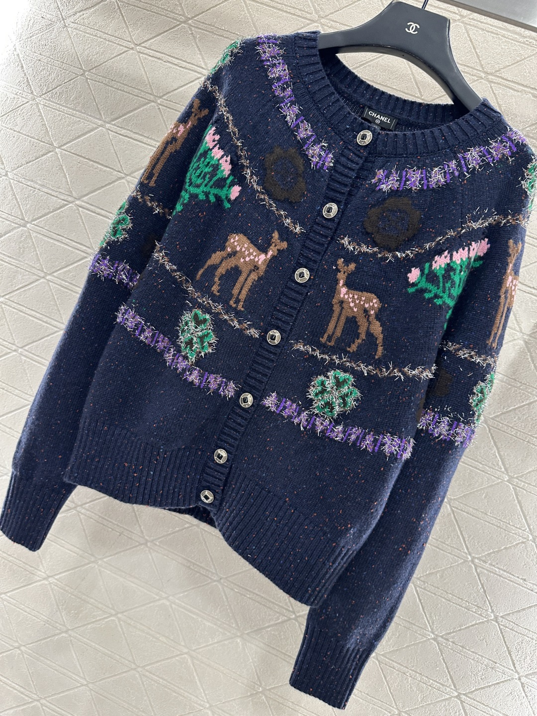 ♥Chane*♥2025新品上架 重工钩花圆领针织开衫25coco圣诞🧑‍🎄滑雪🎿系列#定制YB羊绒针织