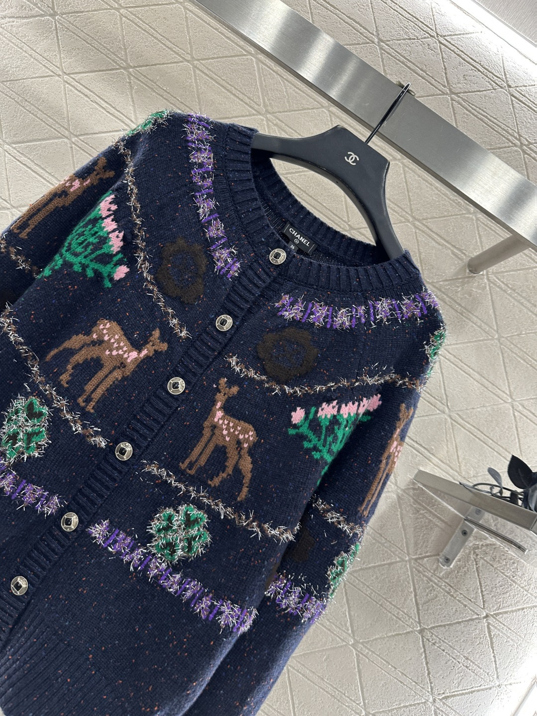 ♥Chane*♥2025新品上架 重工钩花圆领针织开衫25coco圣诞🧑‍🎄滑雪🎿系列#定制YB羊绒针织