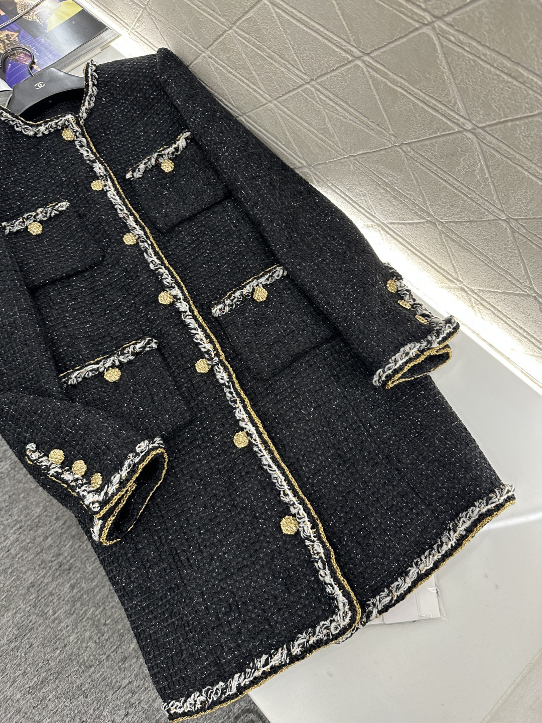 ♥Chane*♥2025新品上架 圆领捆边编织洋装长款外套定制YB进口粗纺羊毛呢材质，质感高级，品相十足