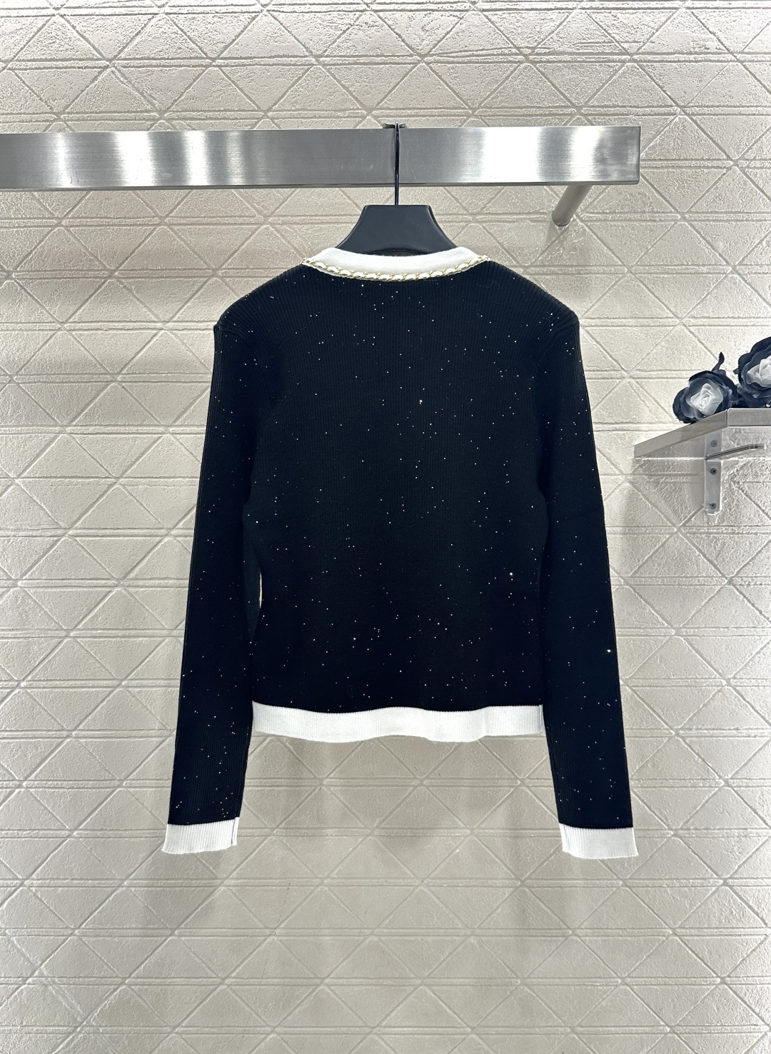 ♥Chane*♥2025新品上架 黑白蝴蝶结针织开衫定制YB羊毛纱线织造，质感光泽，柔软亲肤，V领针织开