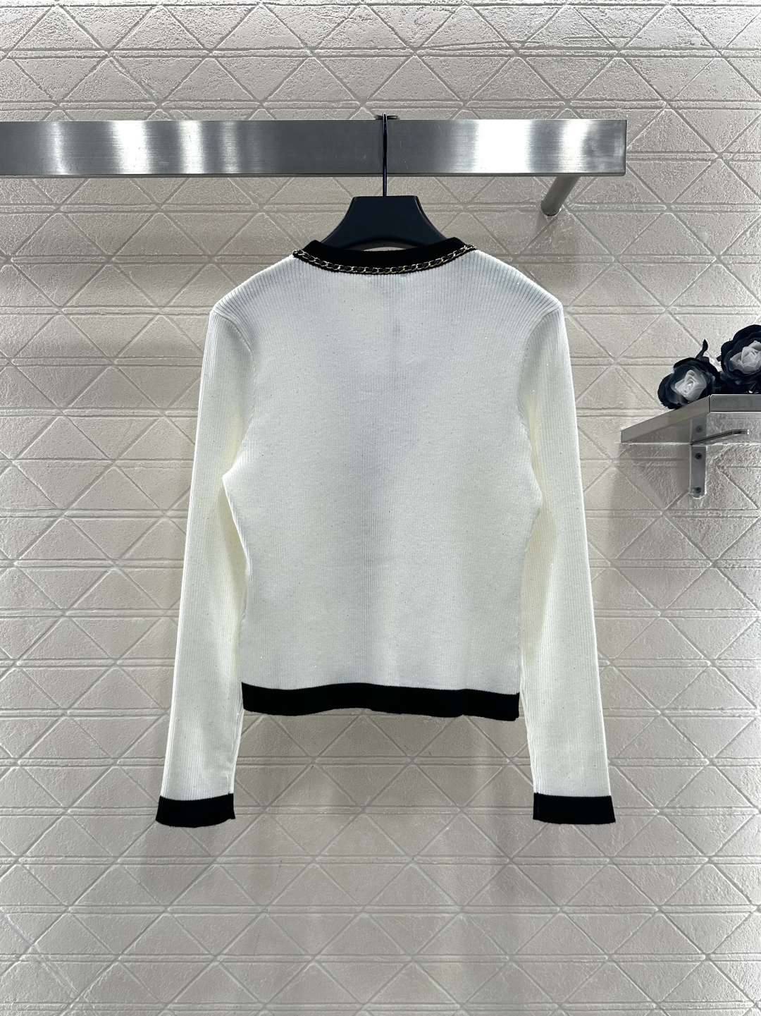 ♥Chane*♥2025新品上架 黑白蝴蝶结针织开衫定制YB羊毛纱线织造，质感光泽，柔软亲肤，V领针织开