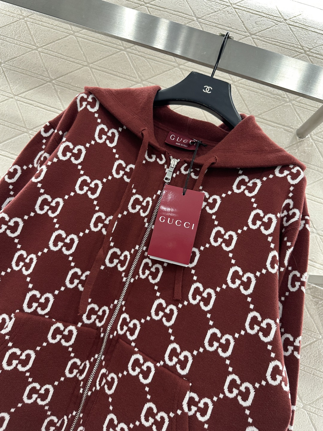 ♥Gucc*♥2025新品上架两面穿双G提花针织连帽外套定制YB羊毛纱线织造，质感细腻，穿搭舒适，连帽外