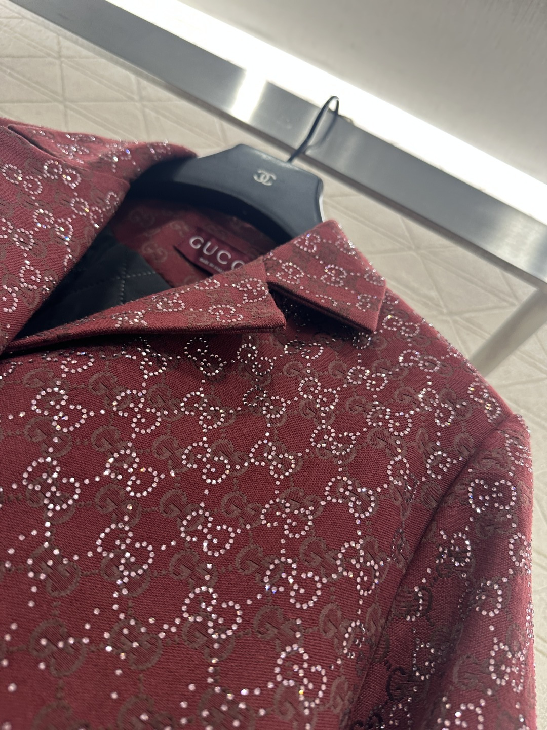 ♥Gucc*♥2025新品上架重工烫钻棉服外套短裙套装定制YB进口提花材质，质感高级，挺括有型，翻领廓形
