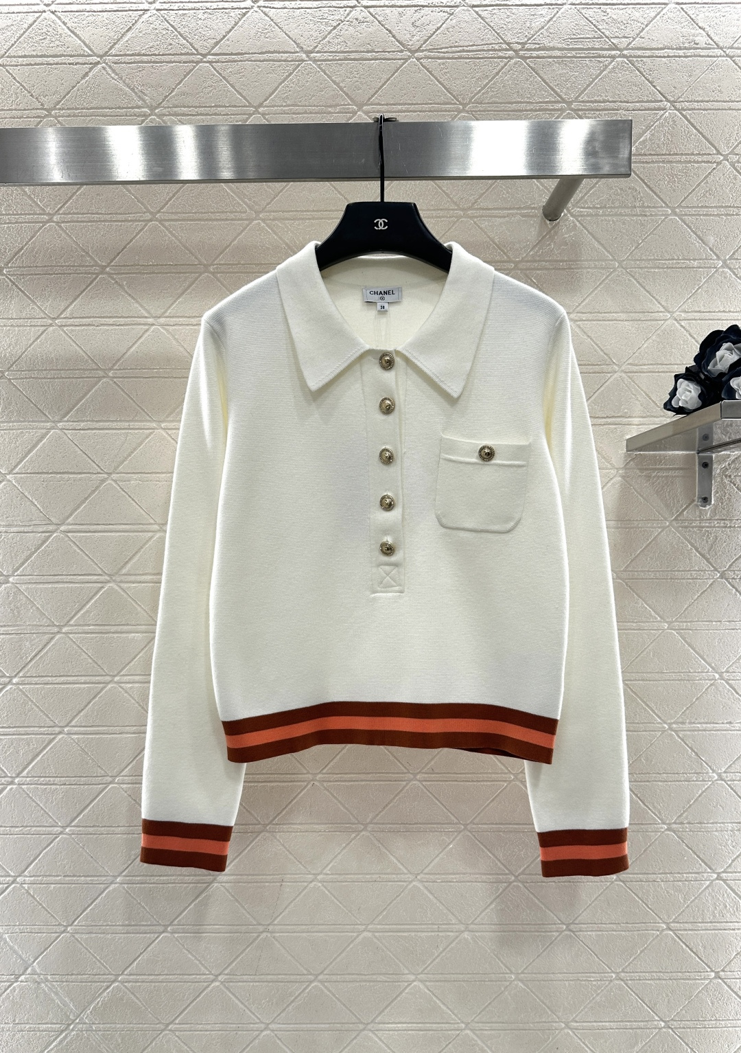 ♥Chane*♥2025新品上架 翻领半开襟针织上衣定制YB羊绒纱线织造，质感高级，穿搭舒适，翻领针织上