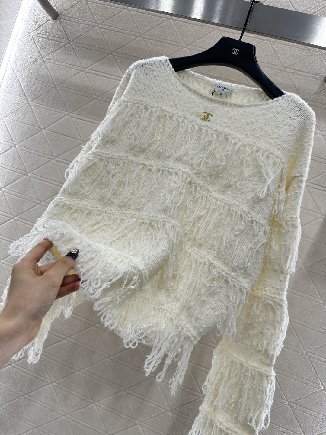 ♥Chane*♥2025新品上架 流苏层叠套头针织毛衣定制YB羊毛纱线织造，穿搭舒适，质感十足，圆领落肩