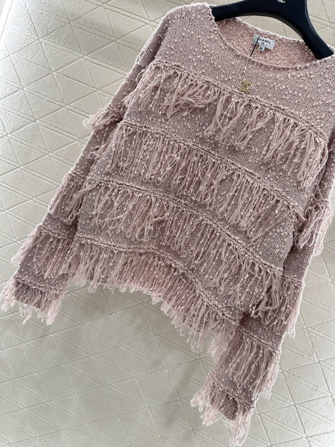 ♥Chane*♥2025新品上架 流苏层叠套头针织毛衣定制YB羊毛纱线织造，穿搭舒适，质感十足，圆领落肩