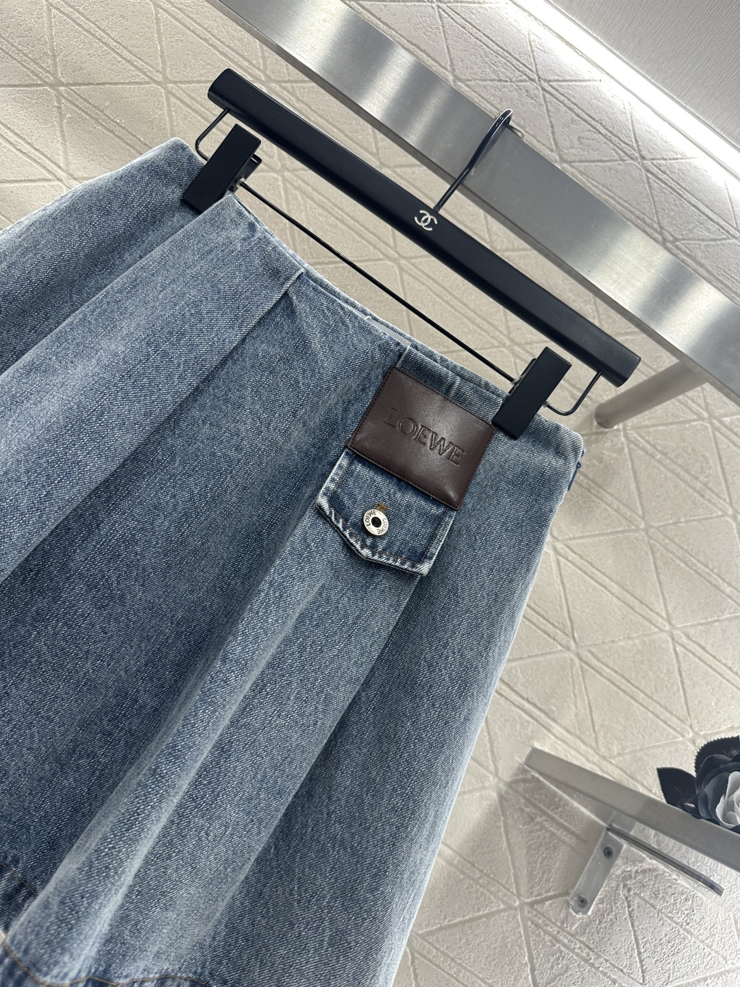 ♥Loew*♥2025新品上架 百褶A摆口袋皮牌短裙定制YB斜纹棉牛仔材质，穿搭舒适透气，挺括有型，酵素