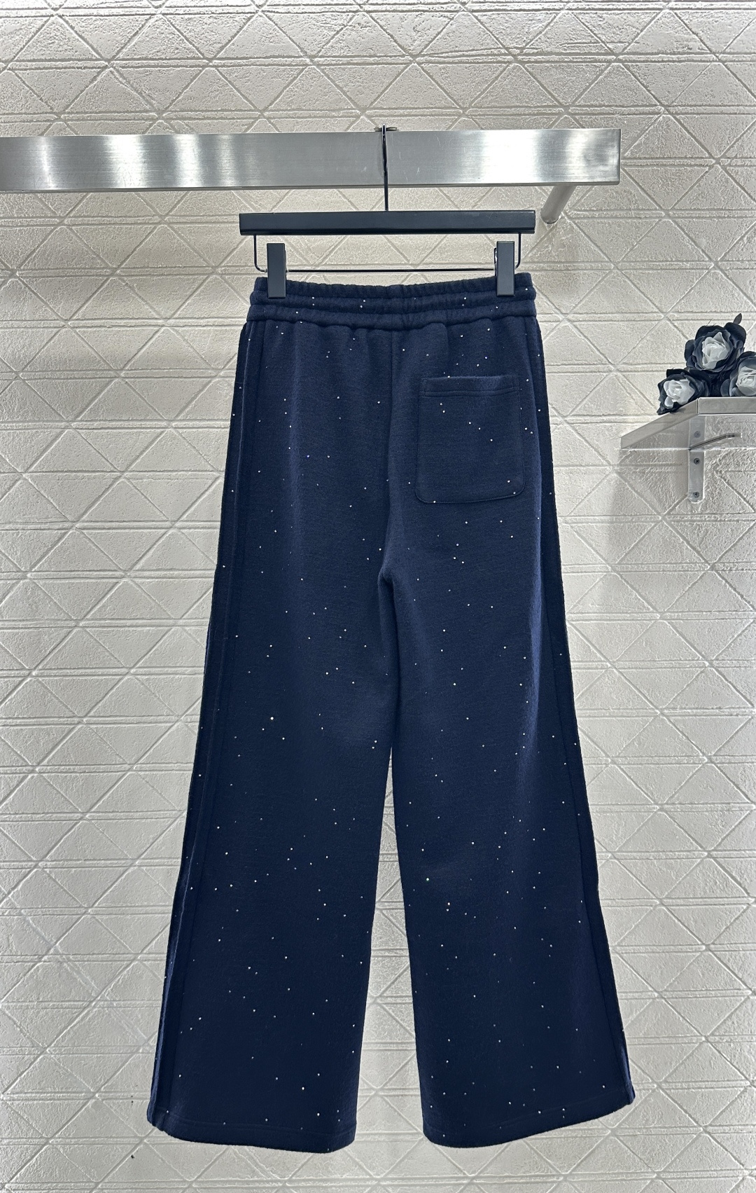 ♥Dio*♥2025新品上架 亮片抽绳阔腿长裤定制YB进口羊毛混纺材质，质感高级，穿搭有型，高腰抽绳阔腿