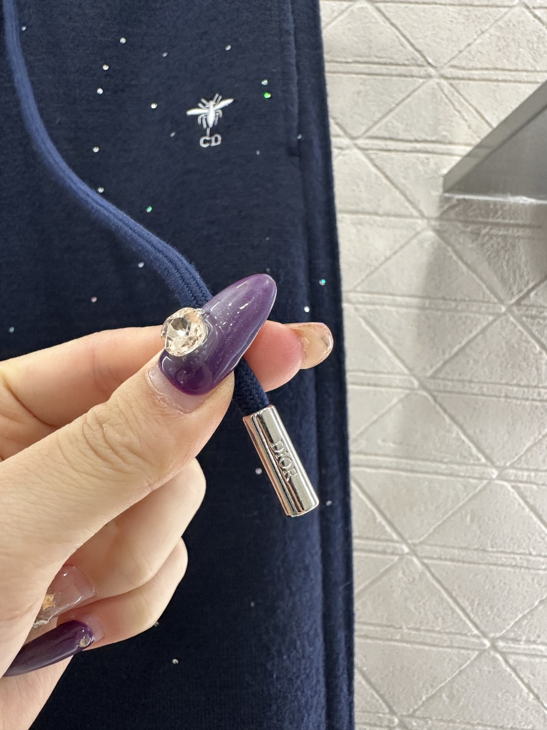 ♥Dio*♥2025新品上架 亮片抽绳阔腿长裤定制YB进口羊毛混纺材质，质感高级，穿搭有型，高腰抽绳阔腿