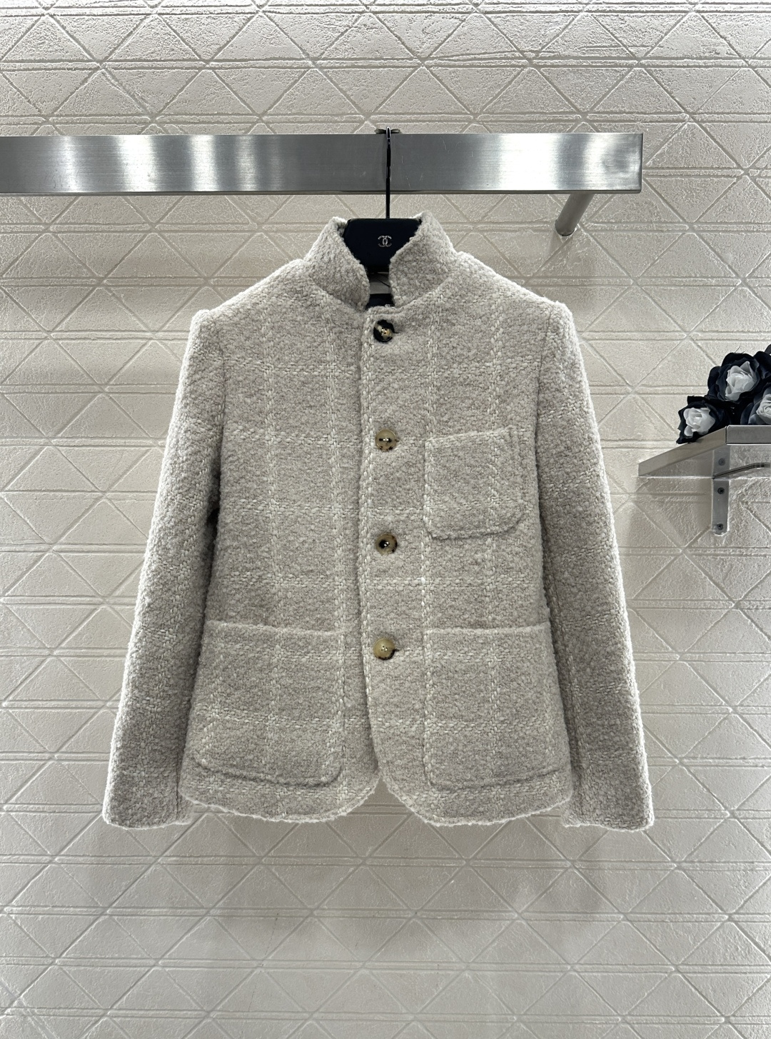 ♥Loro Pian*♥2025新品上架 格纹立领洋装外套定制YB进口粗纺羊绒呢材质，肌理明显，毛料肉眼