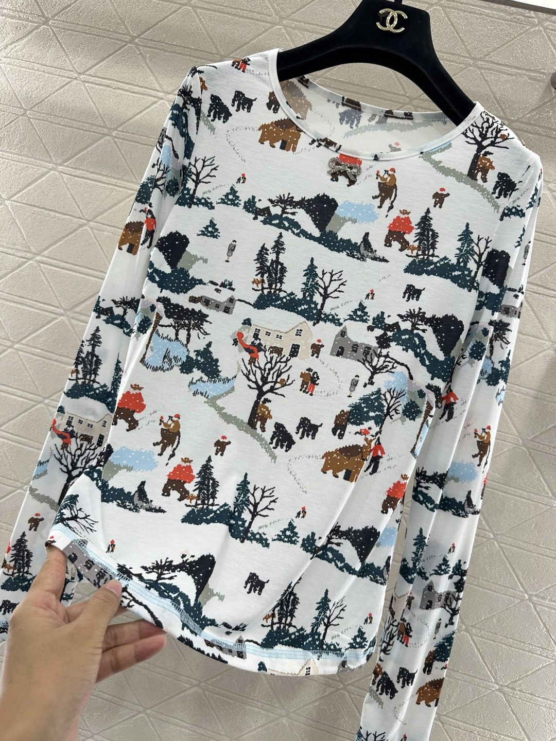 ♥Chane*♥2025新品上架 圆领滑雪印花上衣25coco圣诞滑雪🎿系列#定制YB进口棉毛材质，质感