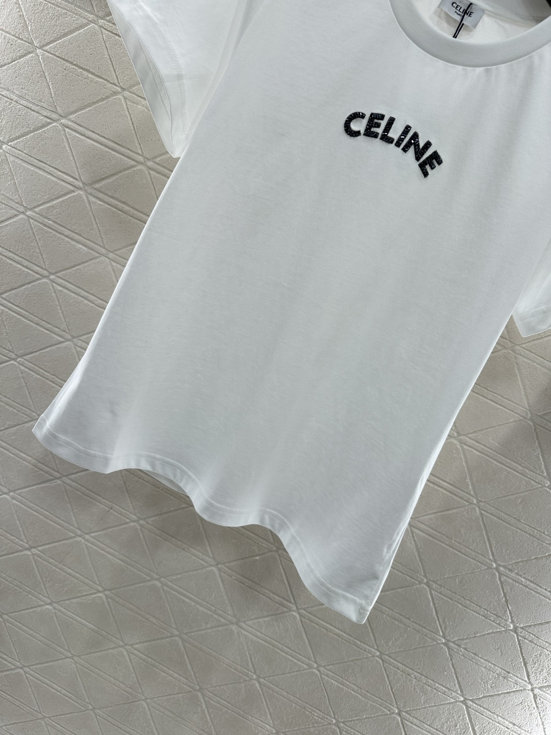 ♥Celin*♥2026新品上架 立体钉珠徽标𝑇𝑒𝑒定制YB丝光全棉材质，透气舒适，质感十足，修身短袖T