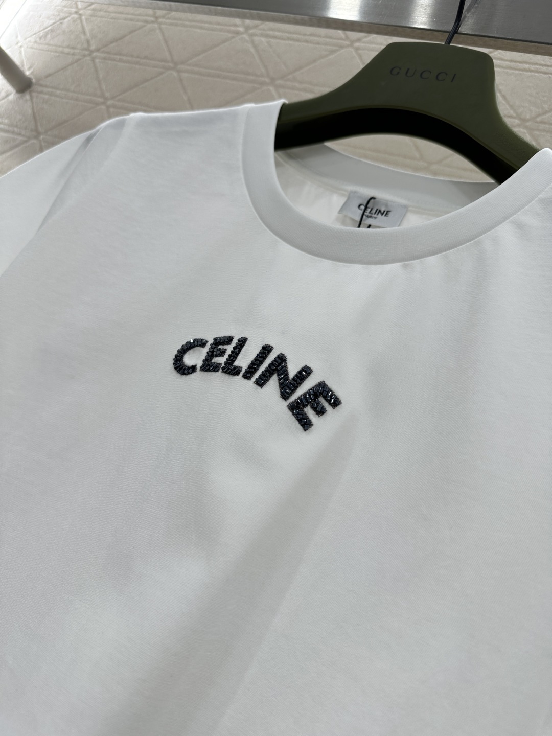 ♥Celin*♥2026新品上架 立体钉珠徽标𝑇𝑒𝑒定制YB丝光全棉材质，透气舒适，质感十足，修身短袖T