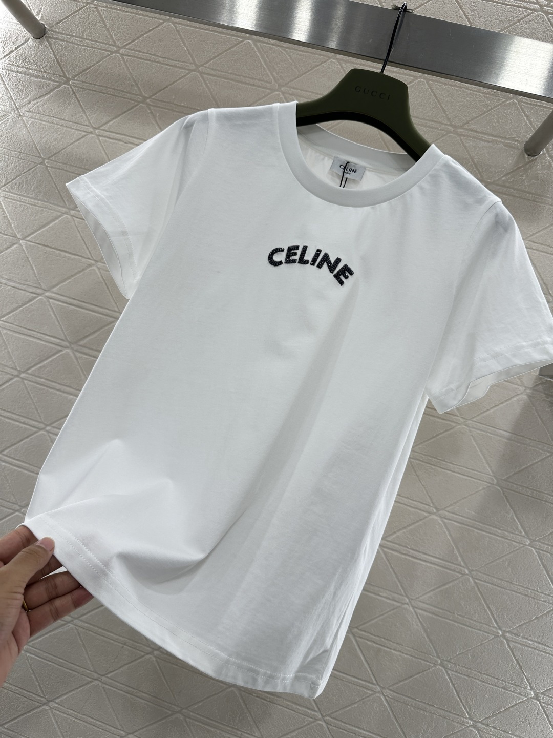 ♥Celin*♥2026新品上架 立体钉珠徽标𝑇𝑒𝑒定制YB丝光全棉材质，透气舒适，质感十足，修身短袖T
