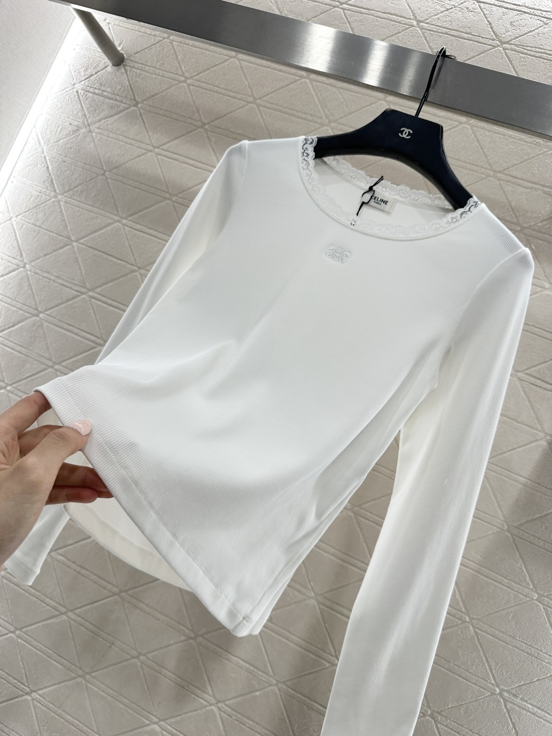 ♥Celin*♥2026新品上架 圆领蕾丝花边上衣定制YB弹力全棉材质，柔软舒适，弹力十足，圆领长袖上衣