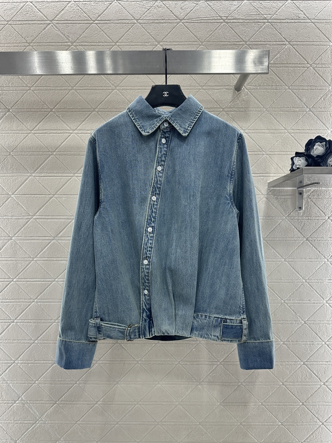 ♥Loew*♥2025新品上架 牛仔衬衫腰带阔腿长裤套装定制YB牛仔斜纹棉材质，透气性佳，柔软亲肤，翻领