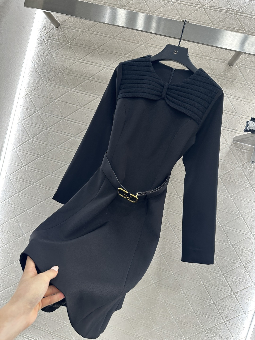 ♥Valentin*♥2025新品上架 蝴蝶结针织领腰带连衣裙定制YB进口材质，肌理明显，垂感有型，圆领