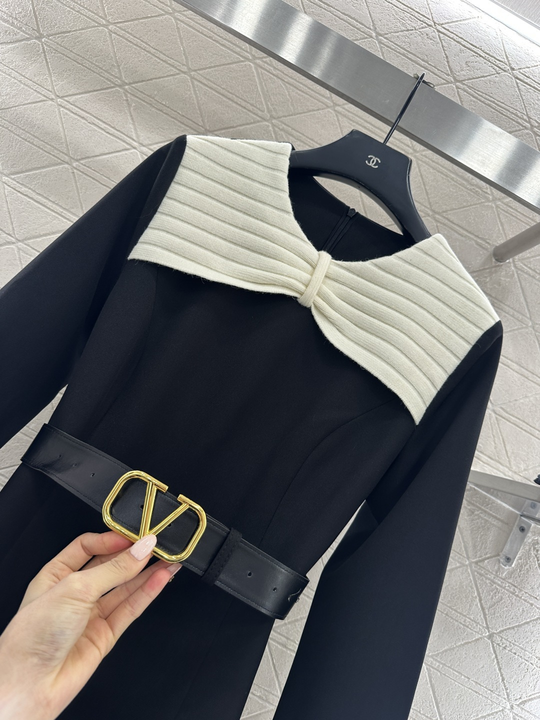 ♥Valentin*♥2025新品上架 蝴蝶结针织领腰带连衣裙定制YB进口材质，肌理明显，垂感有型，圆领