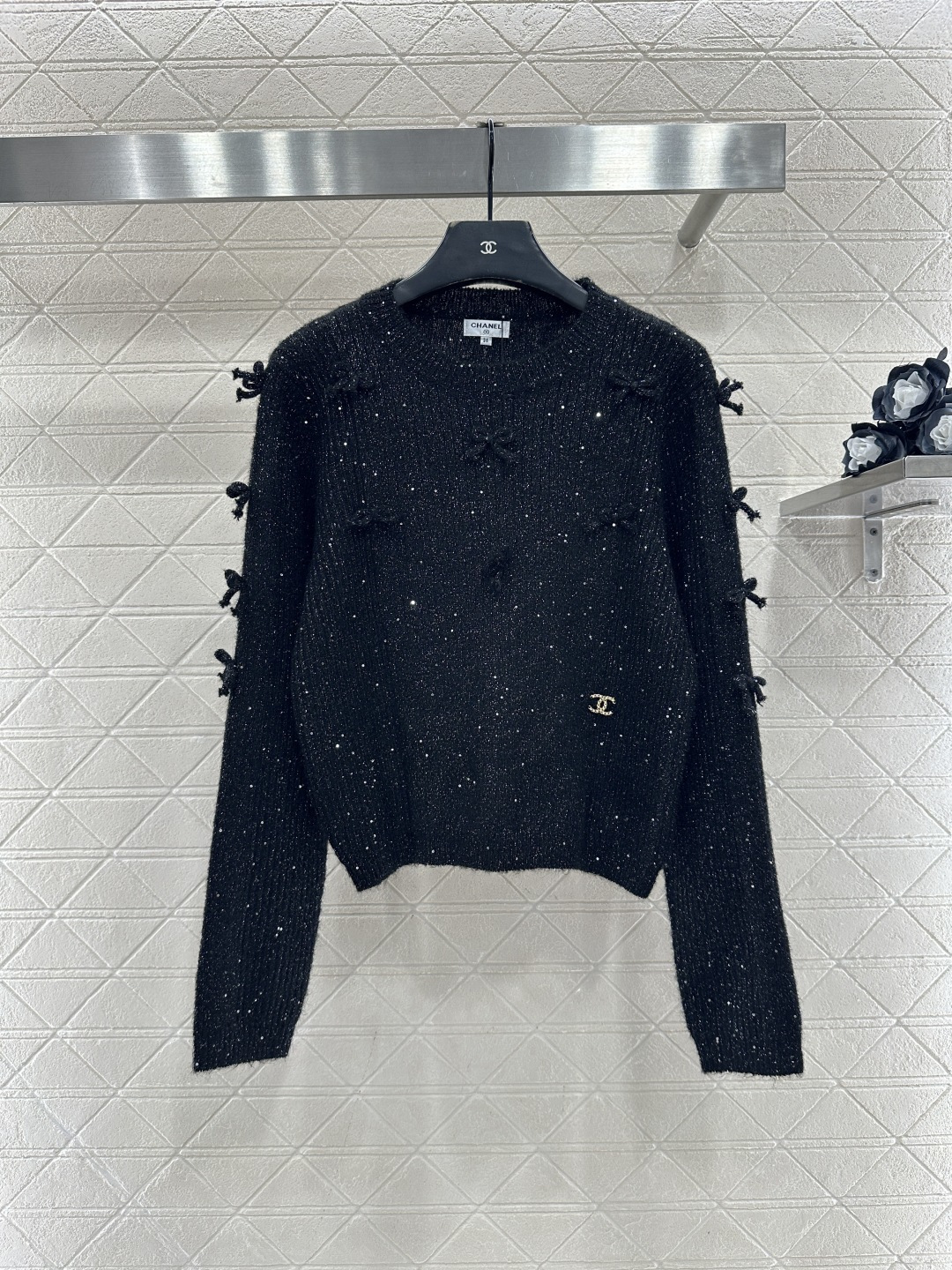 ♥Chane*♥2026新品上架 蝴蝶结亮片套头毛衣定制YB进口纱线织造，柔软细腻，穿搭舒适，圆领套头毛