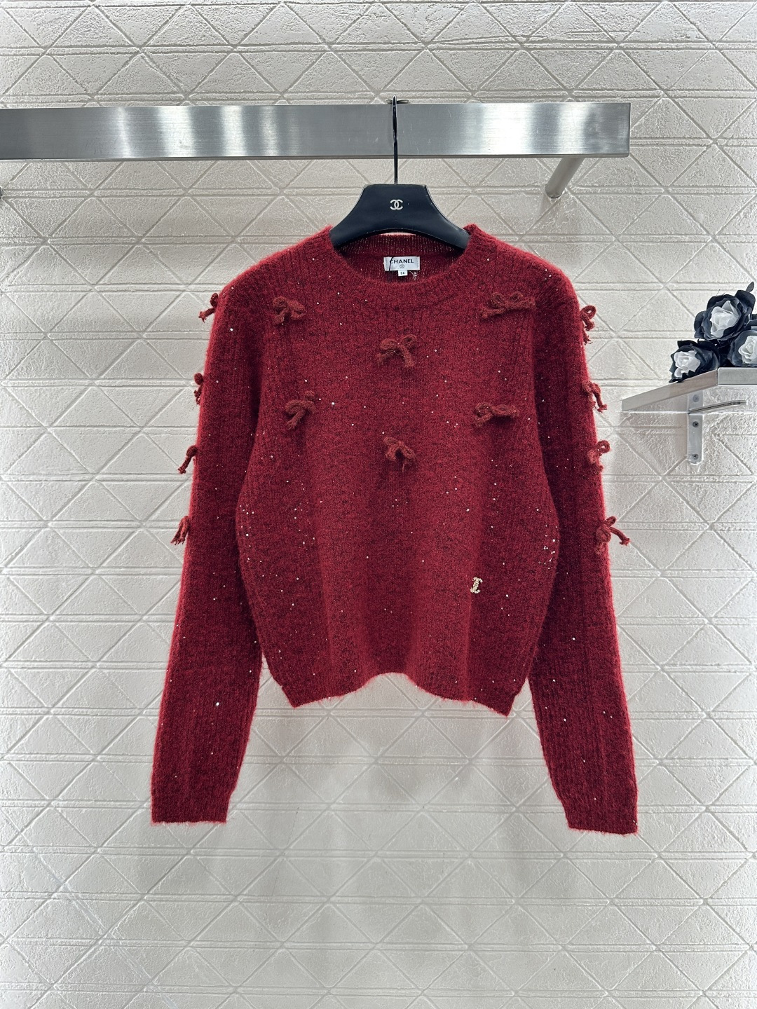 ♥Chane*♥2026新品上架 蝴蝶结亮片套头毛衣定制YB进口纱线织造，柔软细腻，穿搭舒适，圆领套头毛